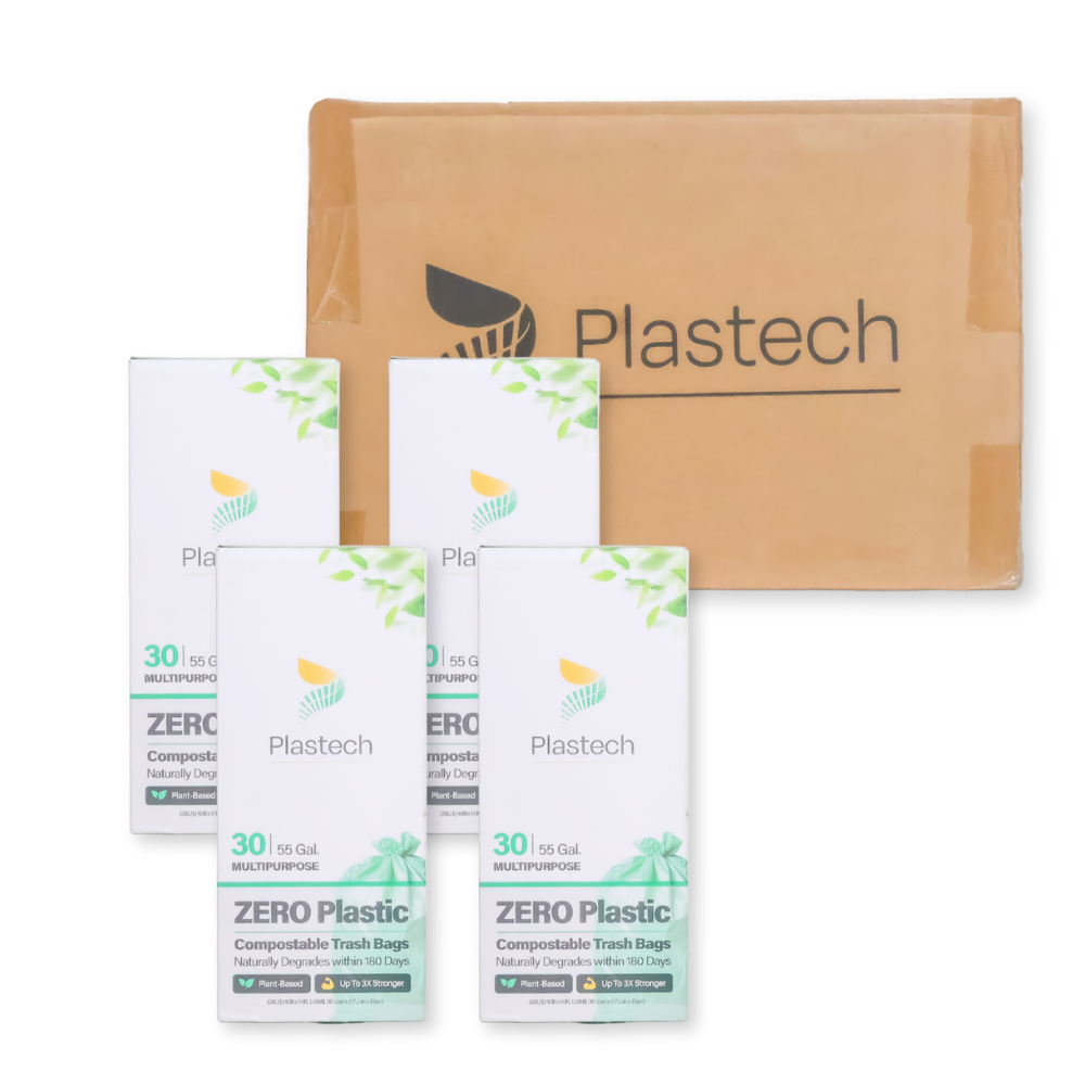 55 Gallon Trash Bags, Star Bottom Design - 30 Count, Zero Plastic, Certified Home Compostable, Plant-Based, 40 x 54 inches, Green