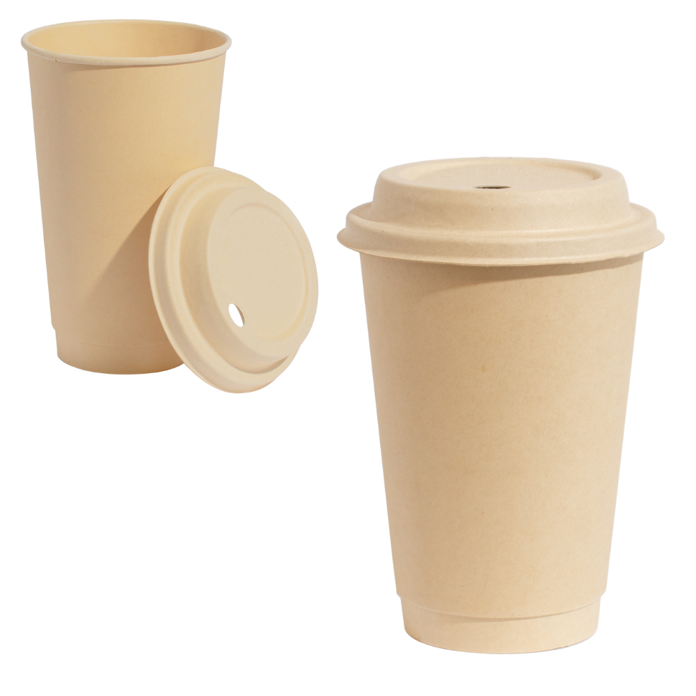 Bagasse Hot Cup - 20 oz. - Case - 500 Count, Single Wall, Bulk Packed, Zero Plastic, Certified Home Compostable, Plant-Based Disposable