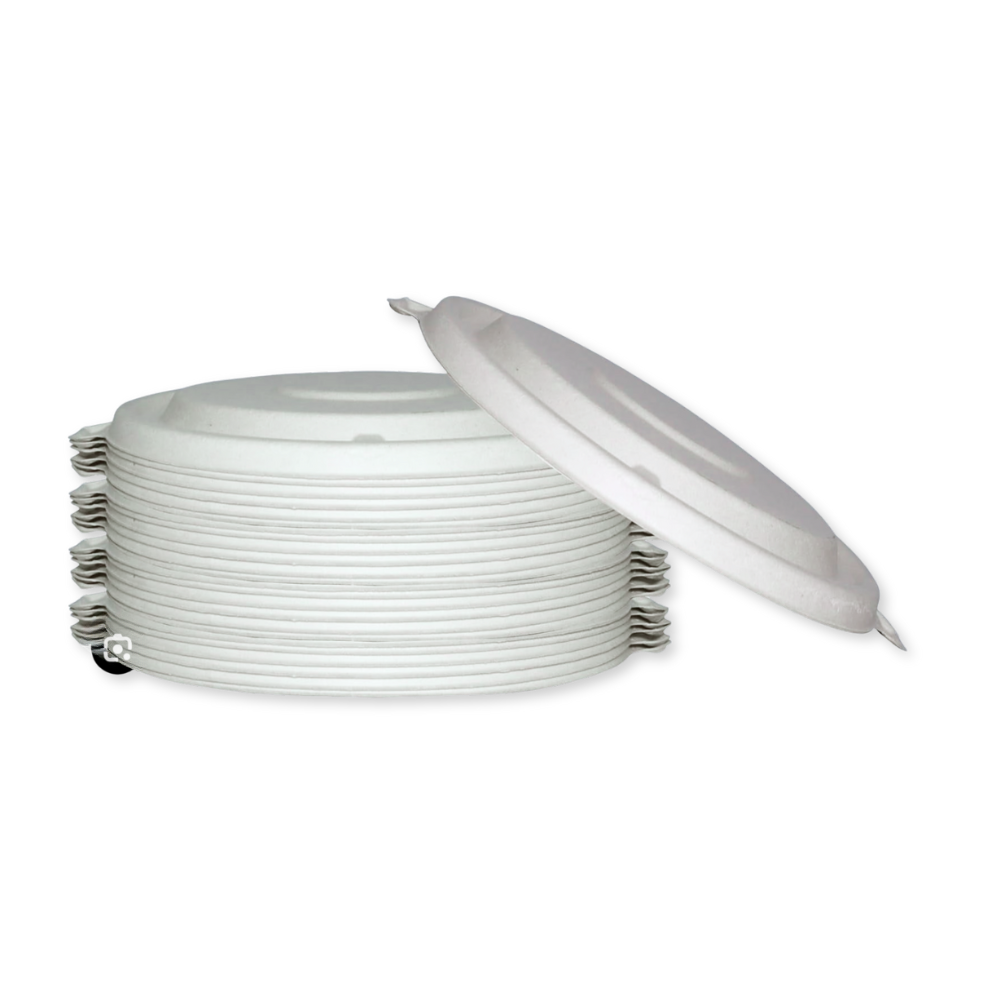 Bagasse Flat Lid - Case - 300 Count, Bulk Packed, Zero Plastic, Certified Home Compostable, Plant-Based Disposable