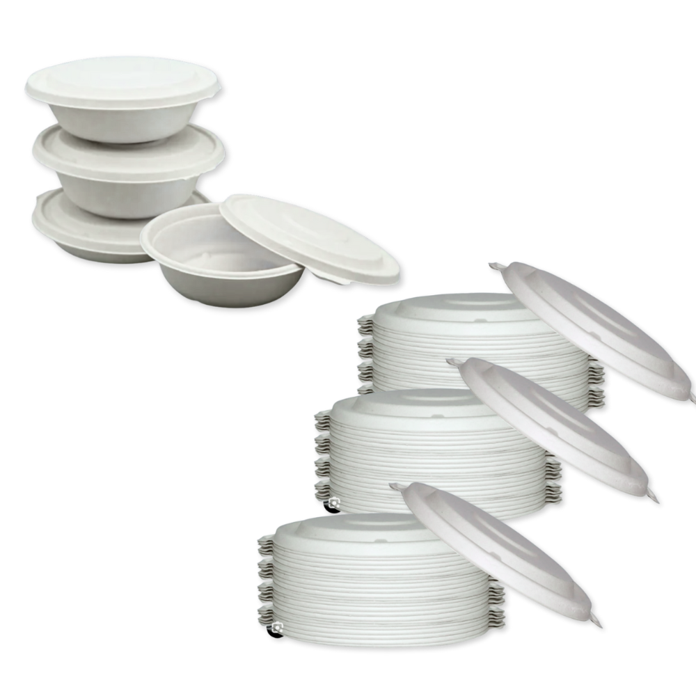 Bagasse Flat Lid - Case - 300 Count, Bulk Packed, Zero Plastic, Certified Home Compostable, Plant-Based Disposable