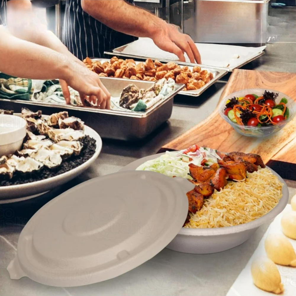 Bagasse Flat Lid - Case - 300 Count, Bulk Packed, Zero Plastic, Certified Home Compostable, Plant-Based Disposable