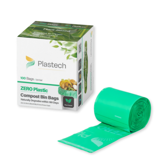 Compost Bin Bags - 2.6 Gallon, 100 Count, Zero Plastic, Certified Home Compostable, Plant-Based,  16.3 x 16.5 inches