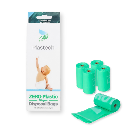 Diaper Disposal Bags - 5 Rolls, 75 Bags, Zero Plastic, Certified Home Compostable, Plant-Based, 9 x 13 inches, Retail Box