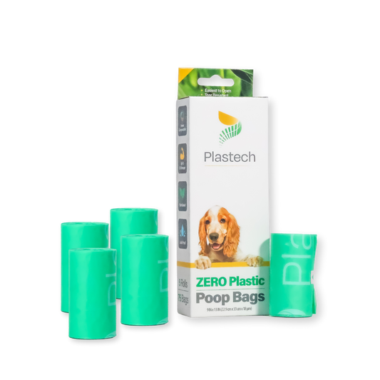 Dog Poop Bags - 5 Rolls, 75 Bags, Zero Plastic, Certified Home Compostable, Plant-Based, 9 x 13 inches, Retail Box