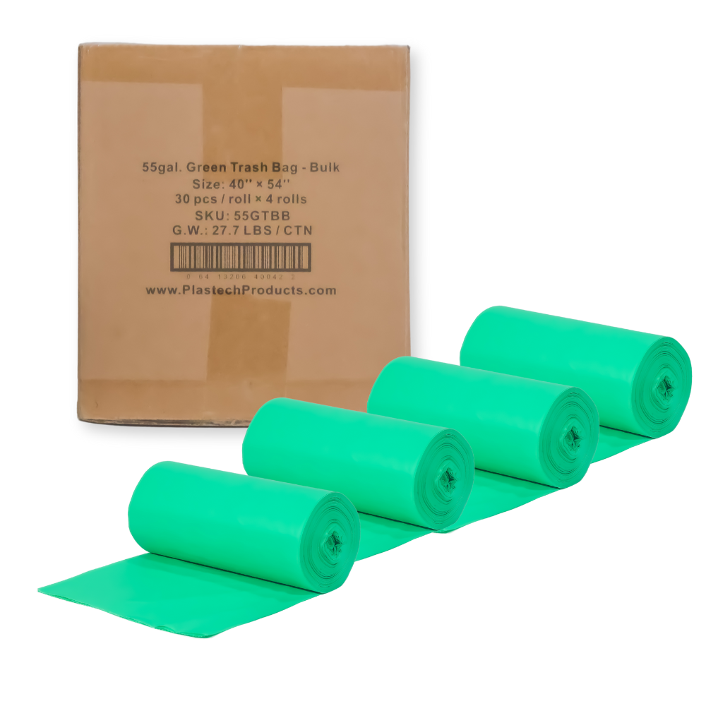 55 Gallon Trash Bags, Star Bottom Design -  30 Count, Zero Plastic, Certified Home Compostable, Plant-Based, 40 x 54 inches, Green