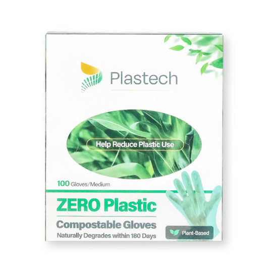 Single-Use Gloves, 100 Count, Zero Plastic, Certified Home Compostable, Plant-Based, Food Service, Beauty and Janitorial Use, Green