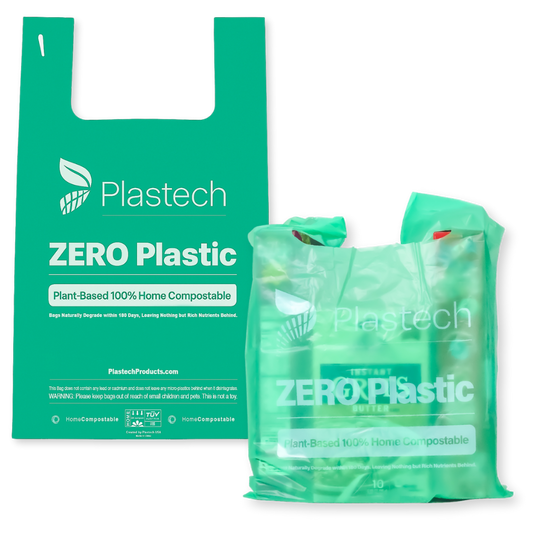 Multi-Purpose Shopping/Carry Bags - Case - 500 Count, Zero Plastic, Certified Home Compostable, Plant-Based, 11.8W x 20.9H inches