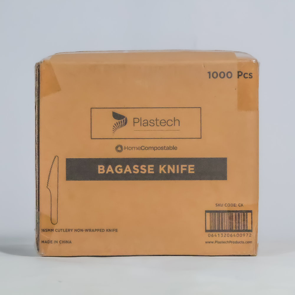 Bagasse Knives - Case - 1,000 Count, Bulk Pack, Plant-Based Disposable Utensils, Certified Home Compostable, 6.5 inch