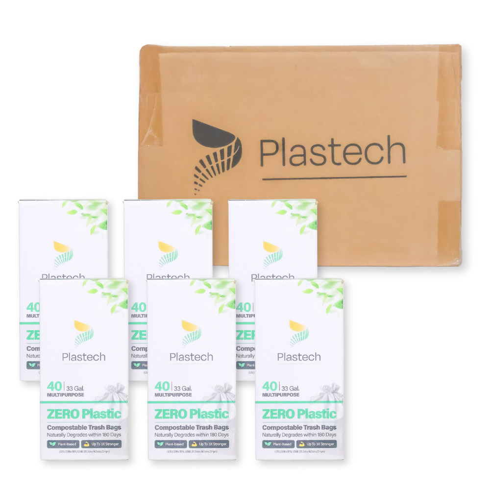 33 Gallon Trash Bags with Flap-Tie -  40 Count, Zero Plastic, Certified Home Compostable, Plant-Based, 32 x 38 inches, White